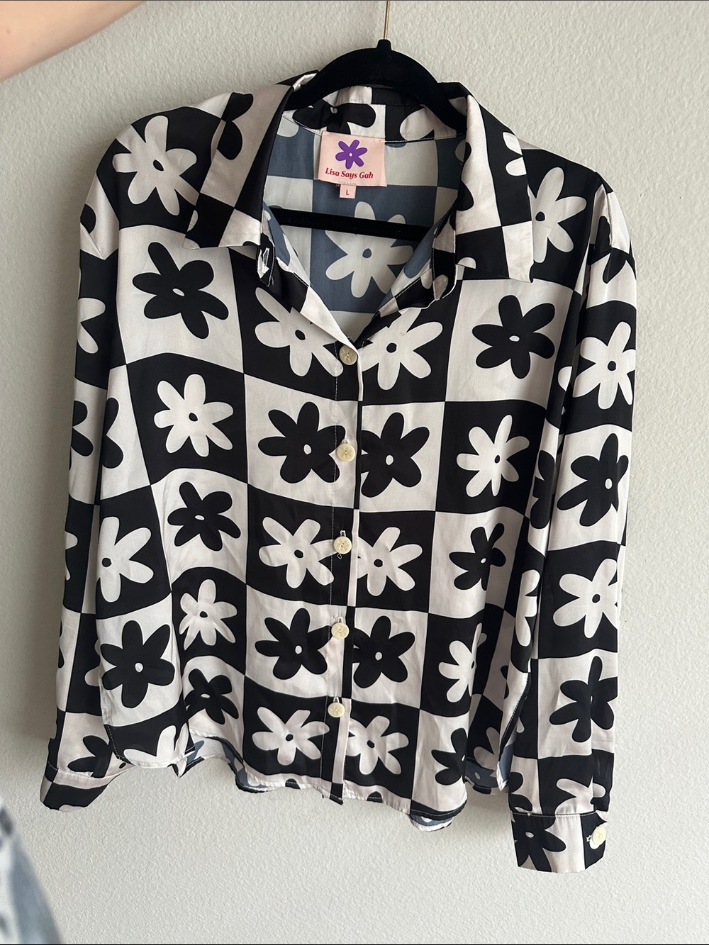 Lisa Says Gah Black & White Floral Check Pajamas - Picture 2 of 5